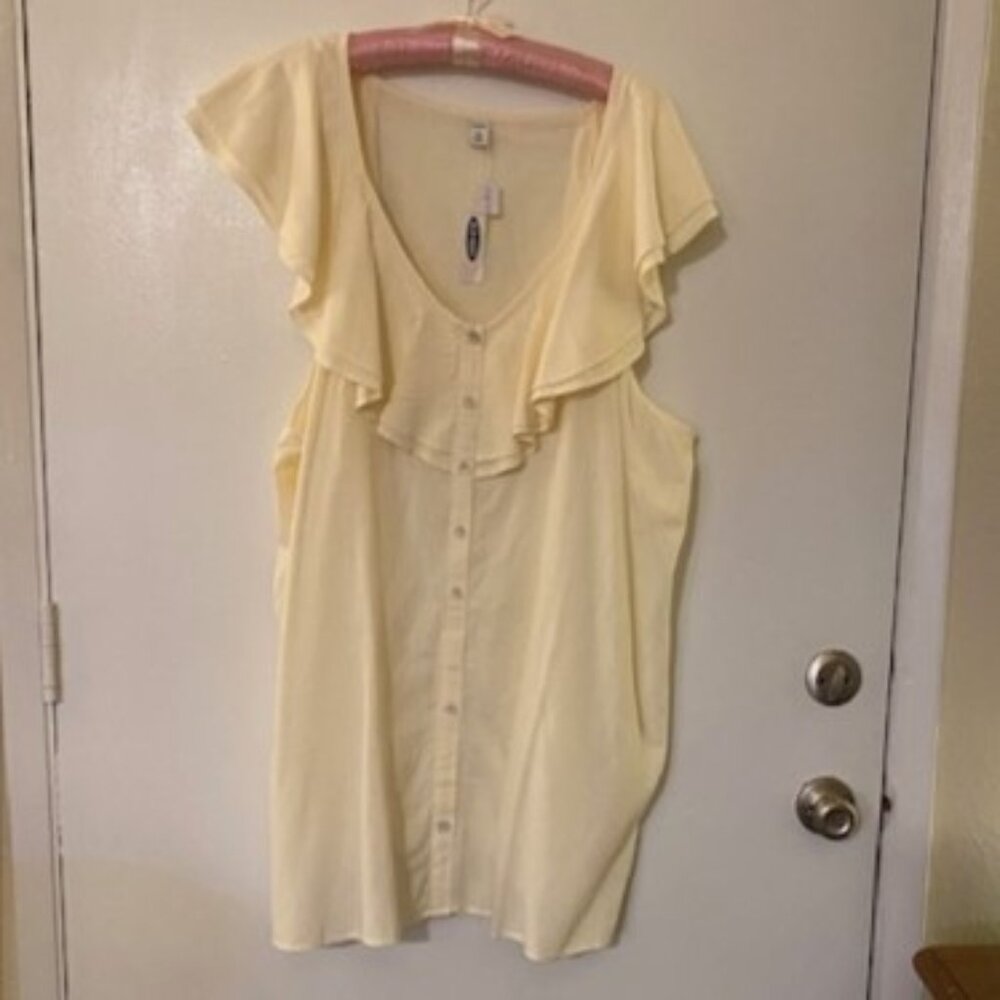 Old Navy Cream Ruffled V-neck & Button up Top